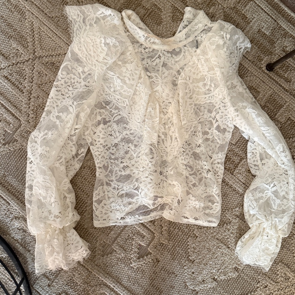 New Rachel Zoe high neck ruffled bell sleeve white  Lace Cream Blouse Sz large